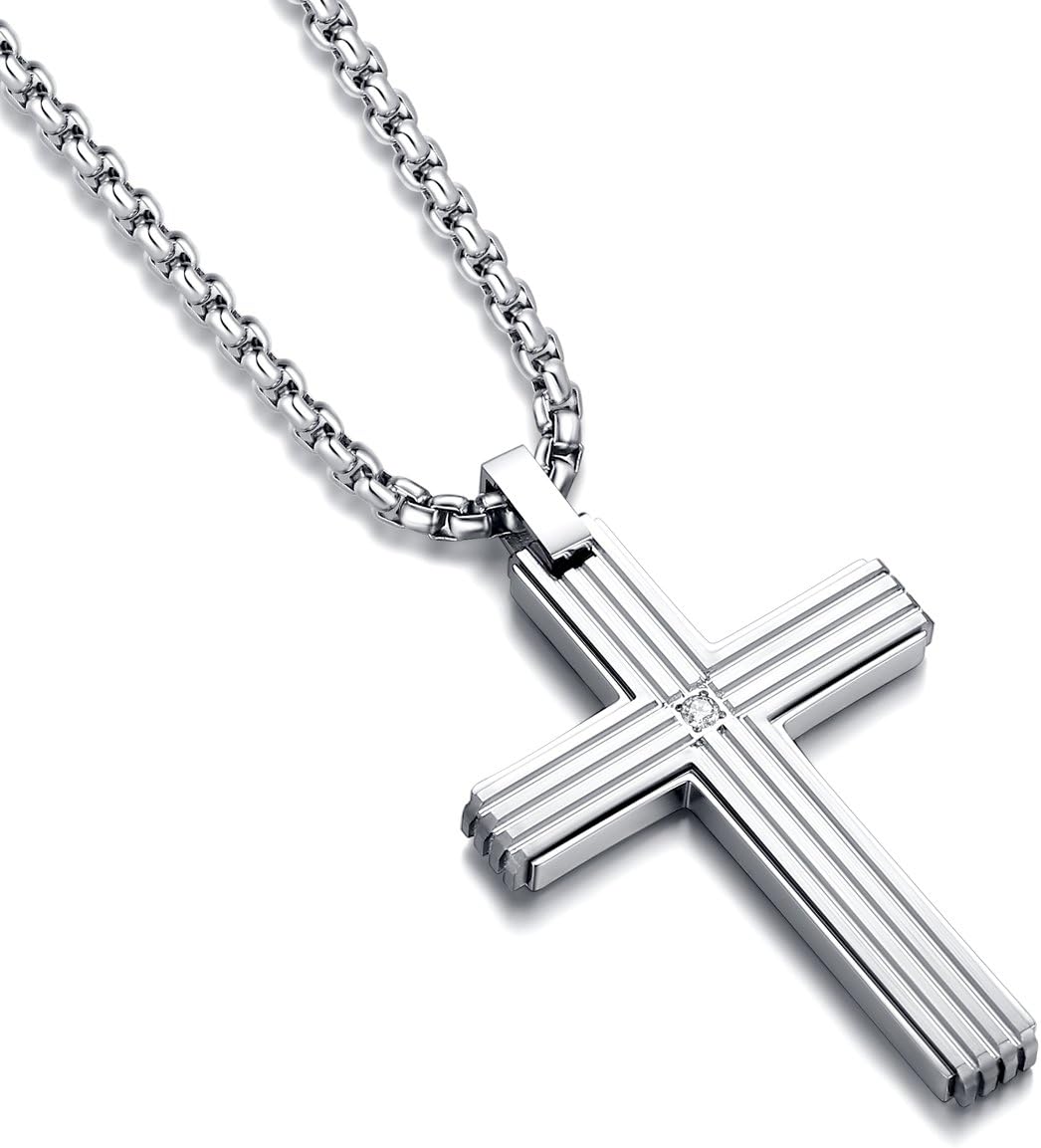 Simple Unique Stainless Steel Cross Pendant Necklace for Men Women, 20-24 Inches Rolo Chain