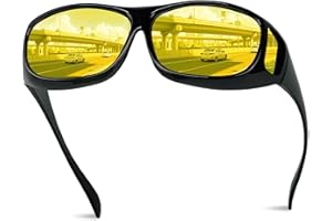 Chiccool Night Driving Glasses Fit Over for Men Women, Anti Glare Polarized Night Vision Glasses, Wrap Around HD Yellow Lens