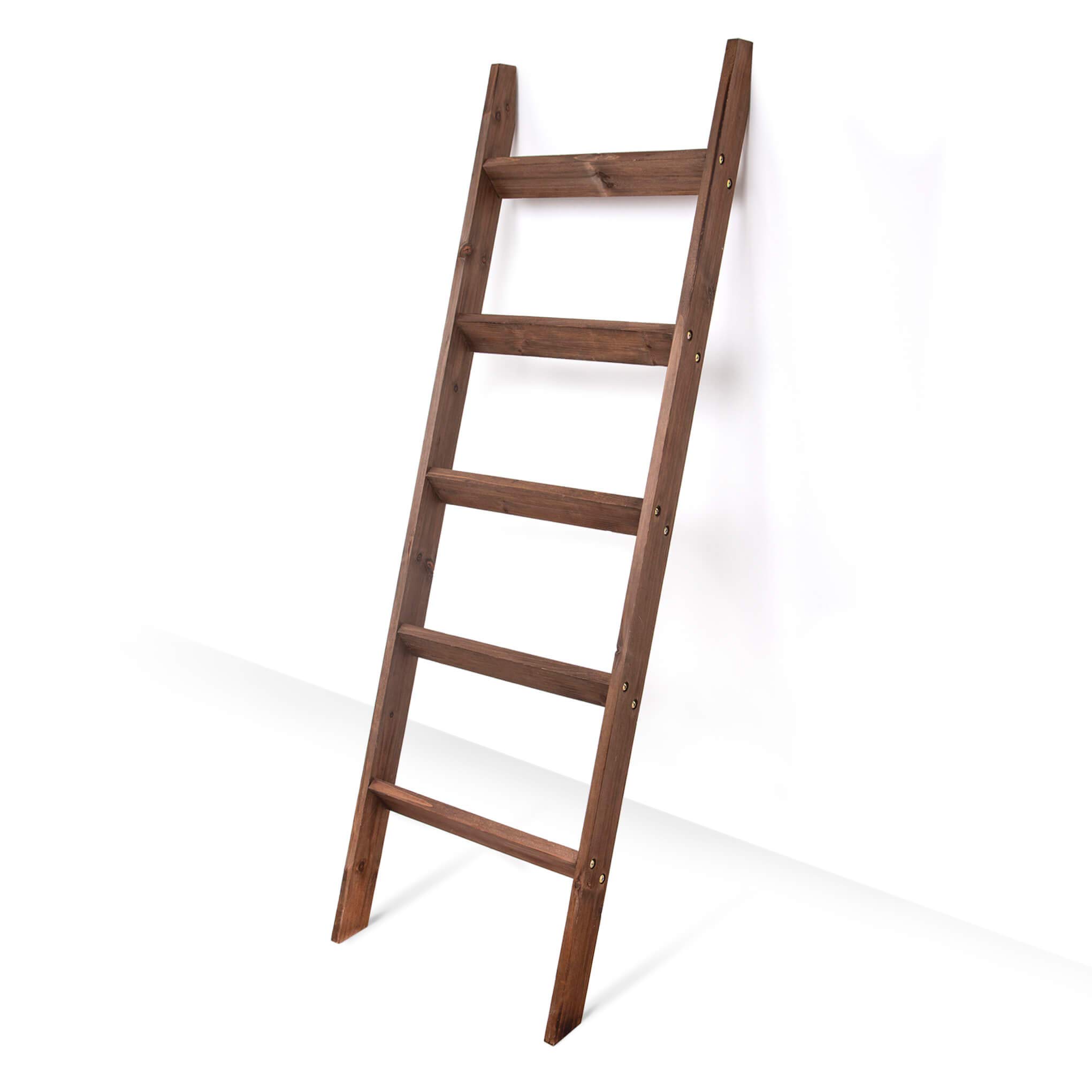 Photo 1 of Hallops 5 ft Premium Wood Rustic Ladder Shelf, Brown, Wall Mount