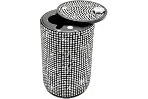 FALVFUN Bling Car Ashtray, Rhinestones Smokeless Smell Proof Vehicle Cup Holder Ash Tray with Lid, Sparkling Diamond Portable Automotive Interior Ashtray, Universal for SUV RV Truck (White)