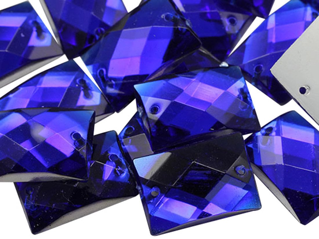 Allstarco 25x18mm Blue Sapphire CH09 Flat Back Rectangle Sew On Beads for Crafts Plastic Acrylic Rhinestones with Holes for Sewing, Clothing Embelishments, Costume Cosplays 18 Pieces