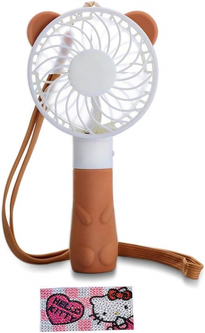 hoho com Portable Battery Bear Fan Mini Portable Handheld Fan USB Rechargeable Personal 1200mA Rechargeable Battery, 4 Blades, 1 Switch, 2 Speeds Adjustable + Bling Bling Cubic Sticker (Bear Brown)