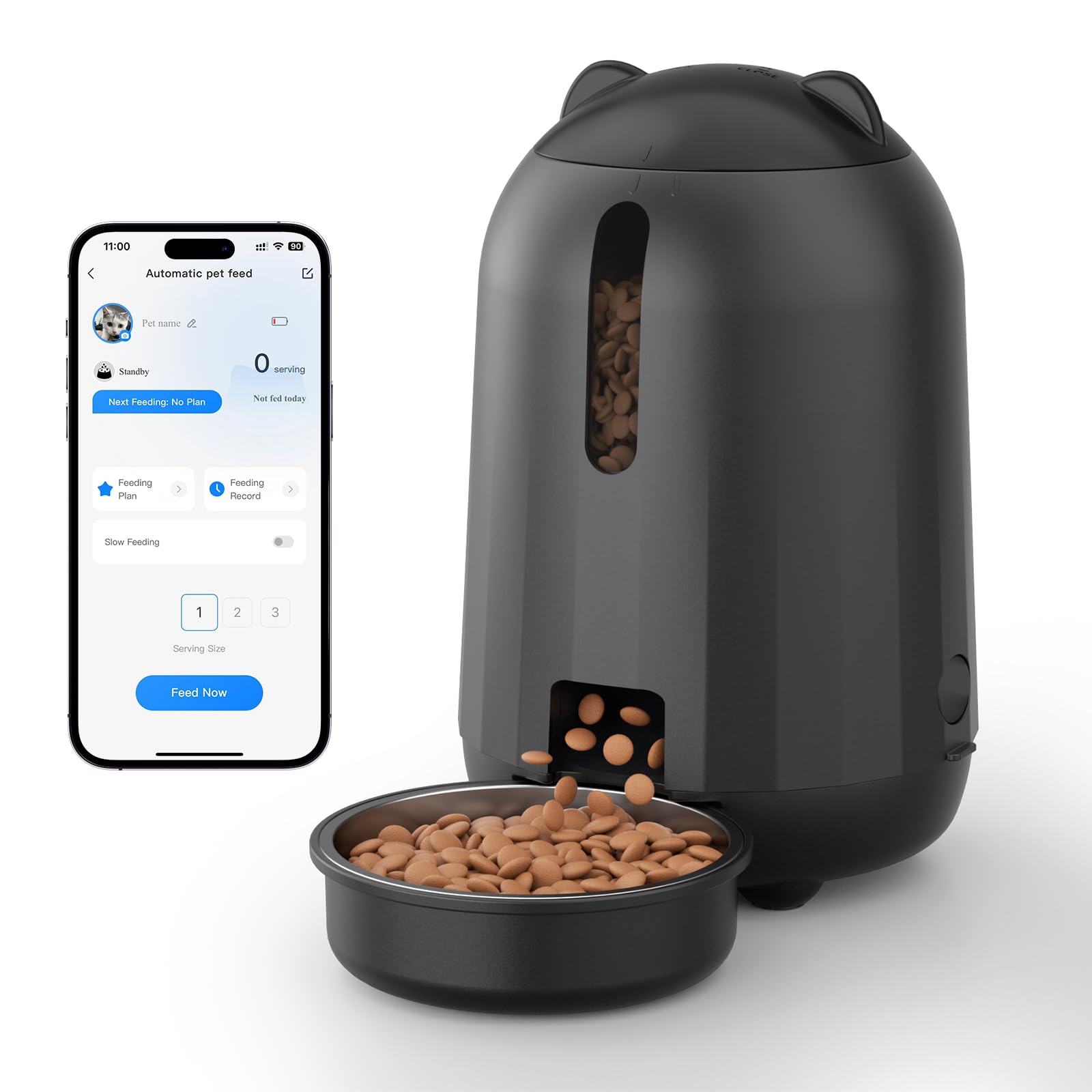 Photo 1 of PAPIFEED Automatic Cat Feeder, App-Controlled WiFi Auto Food Dispenser with Dual Power Backup, Slow Feeding Mode, 3L Easy-Clean Feeder for Cats & Small Dogs (Black)
