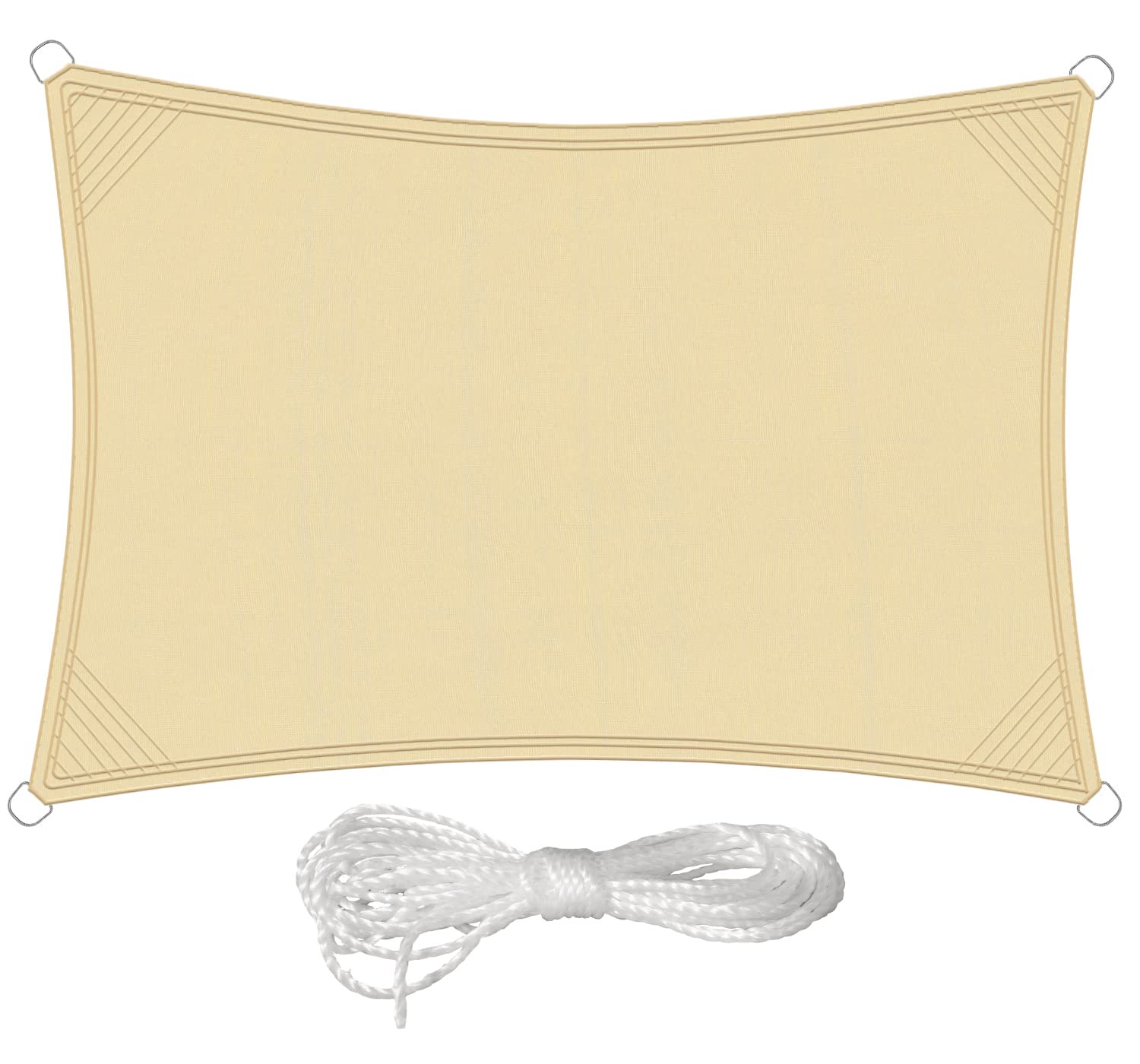 PHYLES Sun Shade Sail 3 x 4 m Rectangular Awnings Outdoor Terrace, PES Waterproof Canopy Sail UV Protection for Outdoors, Pergola, Garden, Terraces (Beige | with Rope)