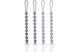 AMAZINGM 4 Pcs Gray Baby Silicone Teething Pacifier Clip,One-Piece Design,Round Shape,Textured Surface,BPA Free.