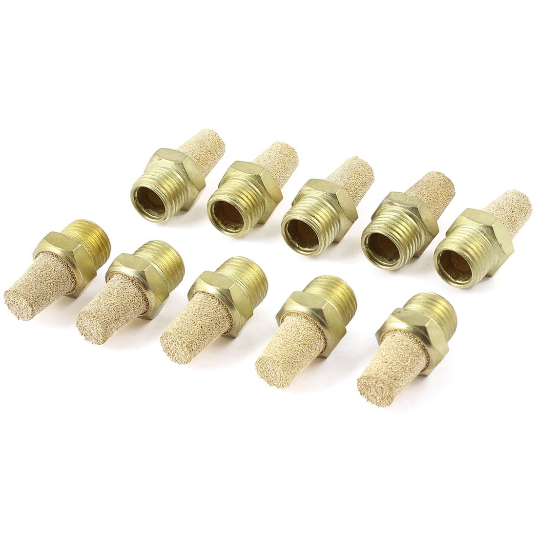 Sourcingmap 10 Pcs 1/4PT Thread Pneumatic Air Exhaust Silencer Muffler Gold Tone