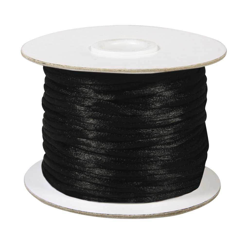 Rayher Hobby Black Nylon String for Crafts and Jewellery Making, 2mm Rattail Satin Cord for Kumihimo Braiding, String with Satin Finish, 100% Nylon, 50m, black, 5137501