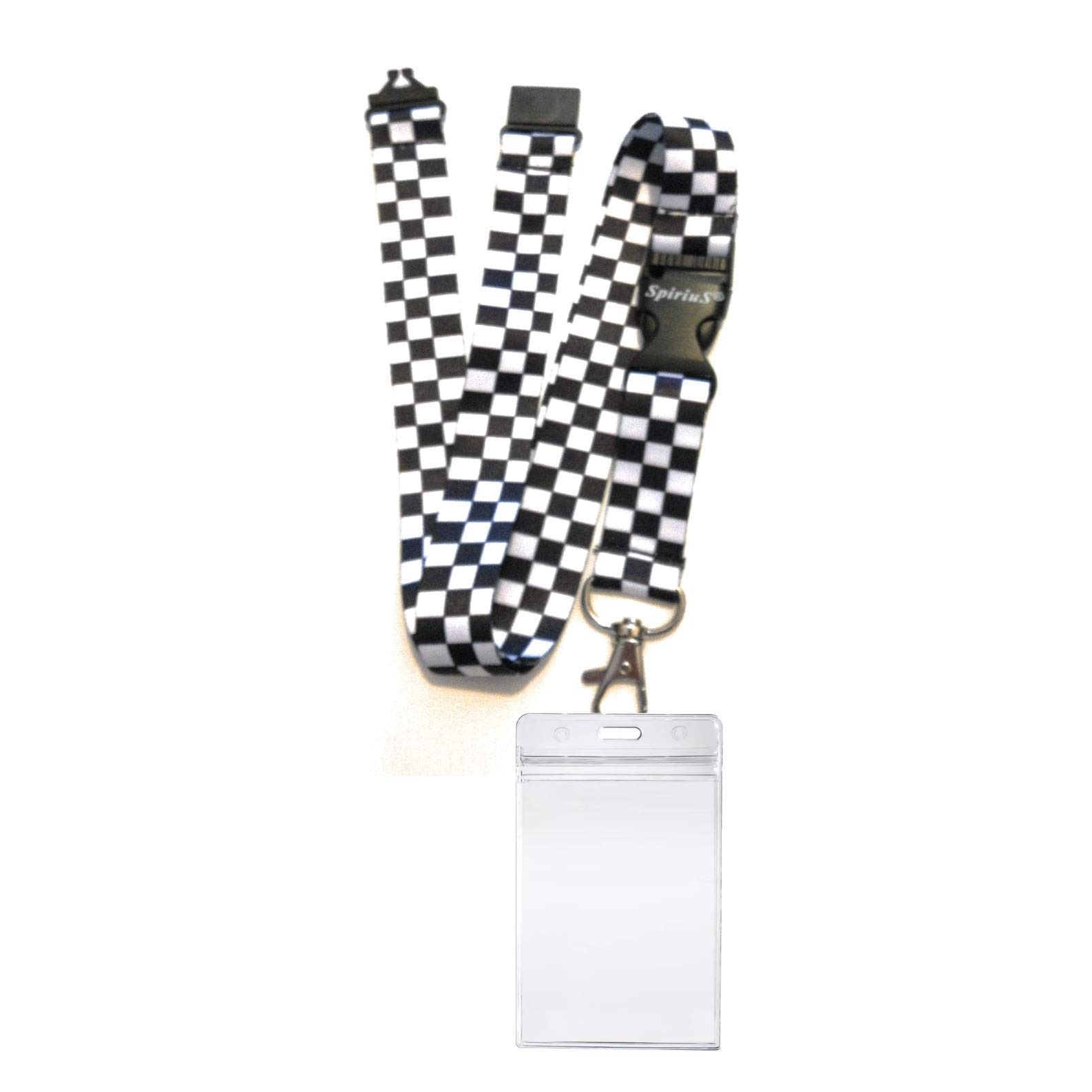 SpiriuS Safety Breakaway Lanyard Neck Strap for id Card Badge Holder with Metal Clip 2cmx43cm Original Design (Checked Playd + Waterproof Holder)