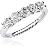 14k White Gold Eternal Five Stones Anniversary Ring Simulated Brilliant Diamonds Eternity ring 1.25ctw for Women