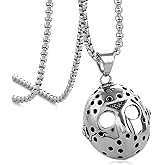 BLEUM CADE Unisex Stainless Steel Mini Jason's Mask Hollow Openwork Pendant Necklace, 24 inch Link Chain