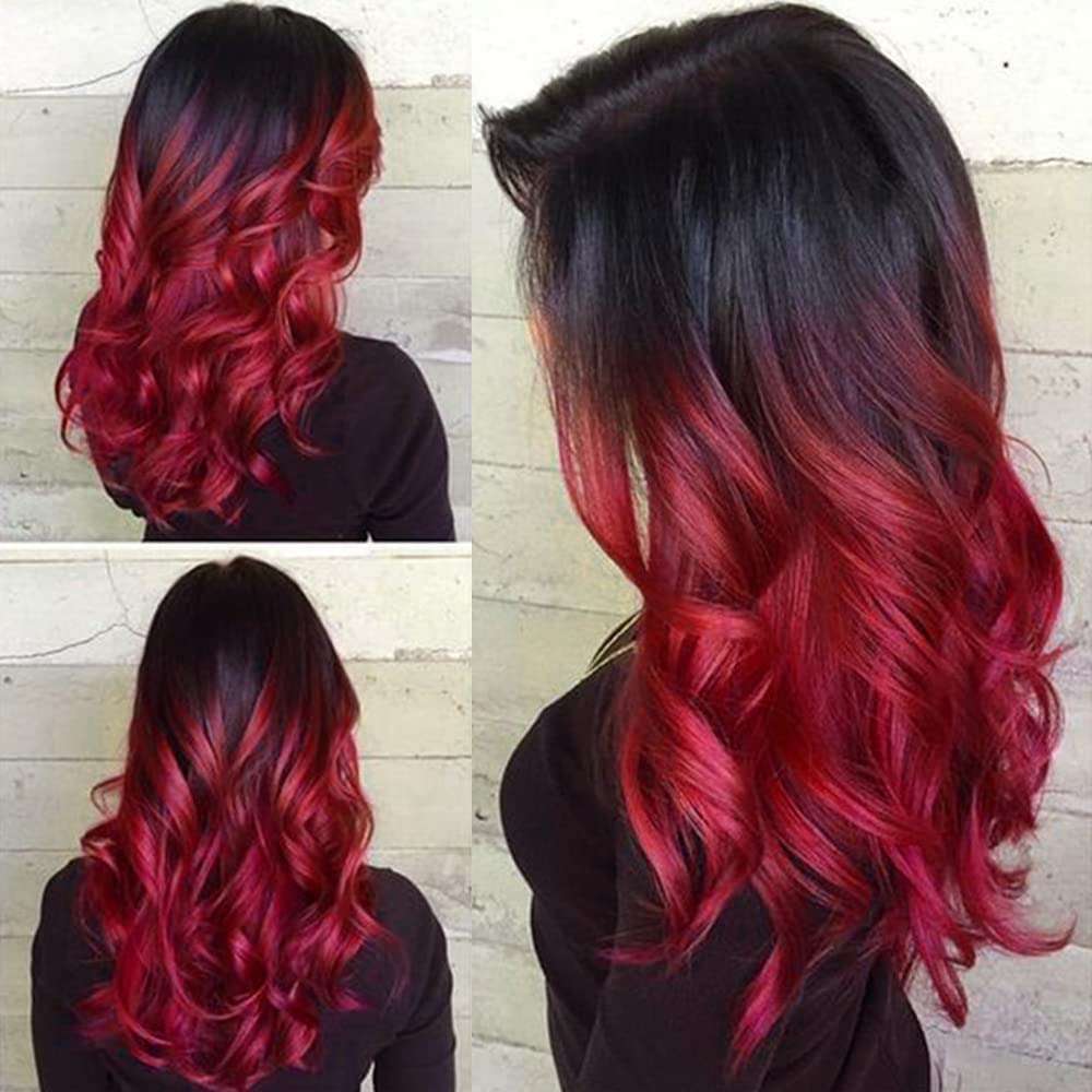 Beweig Ombre Black to Red Long Wavy Wig for Women Side Part Colored Synthetic Heat Resistant for Daily Party Costume Halloween — image 1