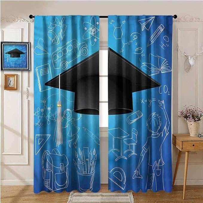 YUAZHOQI Insulating Energy Saving Blackout Drapes, Graduation,Black Cap