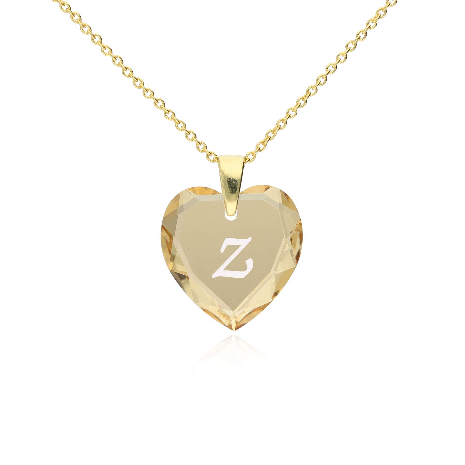 Heart Name Necklace 925 Silver Gold-Plated with personalised Swarovski Elements Pendant Letters Engraving A - Z Gifts for Women Ladies Girls Mother's day
