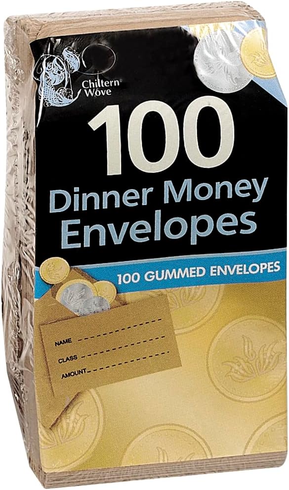 Chiltern Wove Dinner Money Envelopes 100 Pack Brown Pre Printed