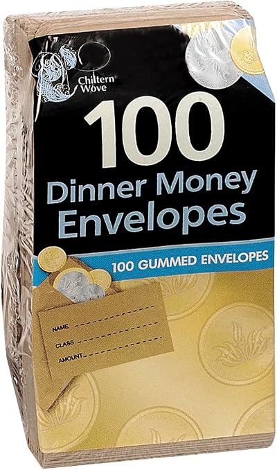 Chiltern Wove Dinner Money Envelopes 100 Pack Brown Pre Printed