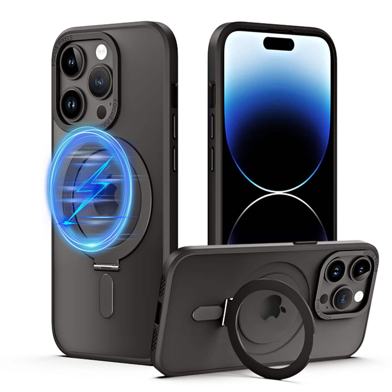 QLTYPRI Magnetic Case for iPhone 14 Pro Max Case Compatible with MagSafe with Invisible Kickstand, Slim Translucent Matte Shockproof Protective Phone Case Cover for iPhone 14 Pro Max – Black