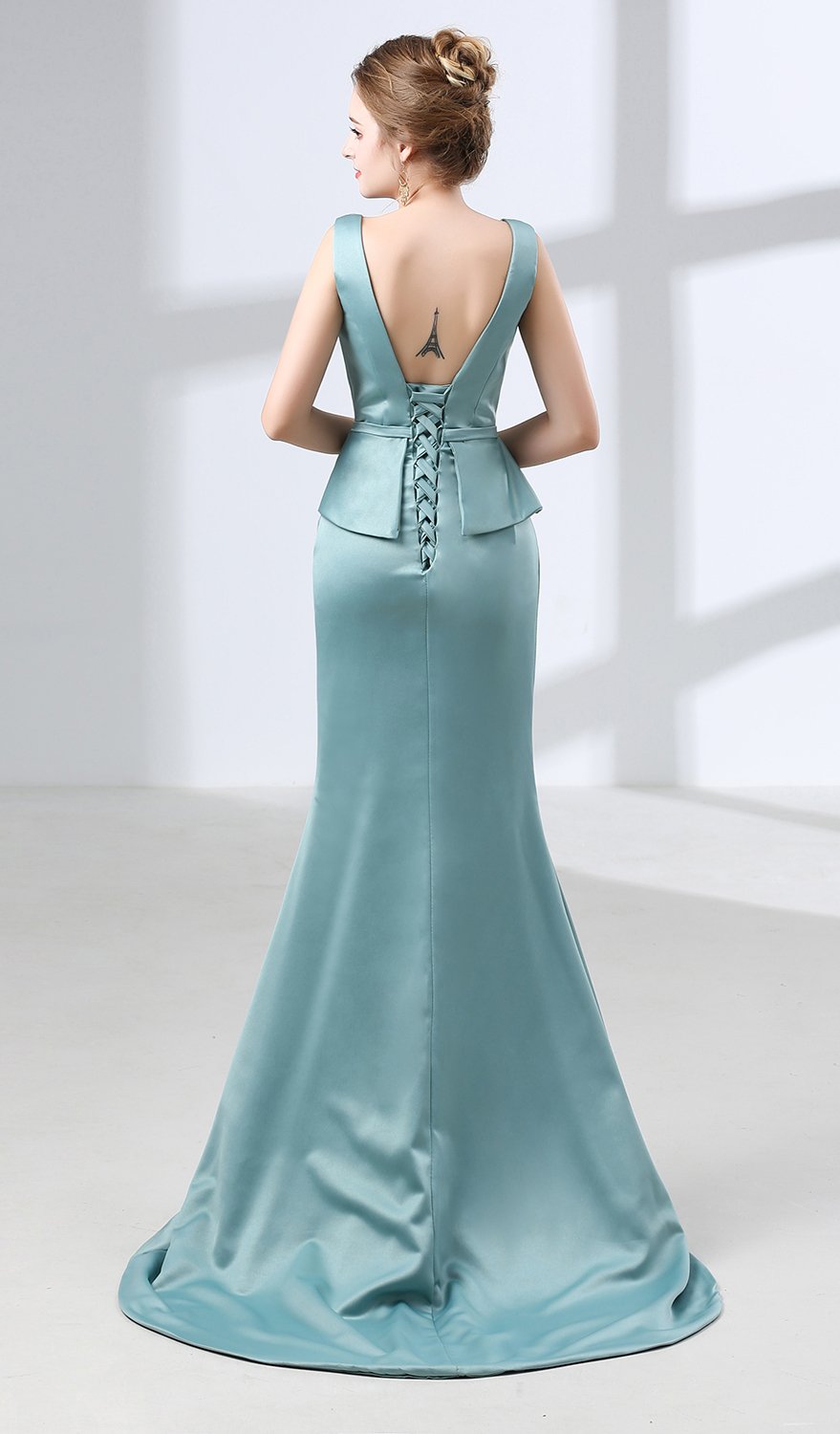 Onlyce Women S V Neck Satin Mermaid Mother Of The Bride Dress Long Formal Dress Aqua Green 18w
