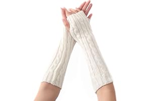 Unisex Arm Warmers Long Fingerless Stretchy Gloves Wrist Warmers with Thumb Hole Open Finger Knit Warm Winter Sleeve (Black)