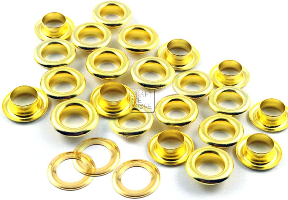 CRAFTMEMORE1/4" (7MM) Hole Size Metal Grommets Eyelets with Washers for Bead Cores, Clothes, Leather, Canvas (300 Sets, Gold)