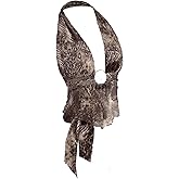 Floerns Women's Cheetah Going Out Halter Tops Sleeveless Bowknot Open Back Y2k Tank Top