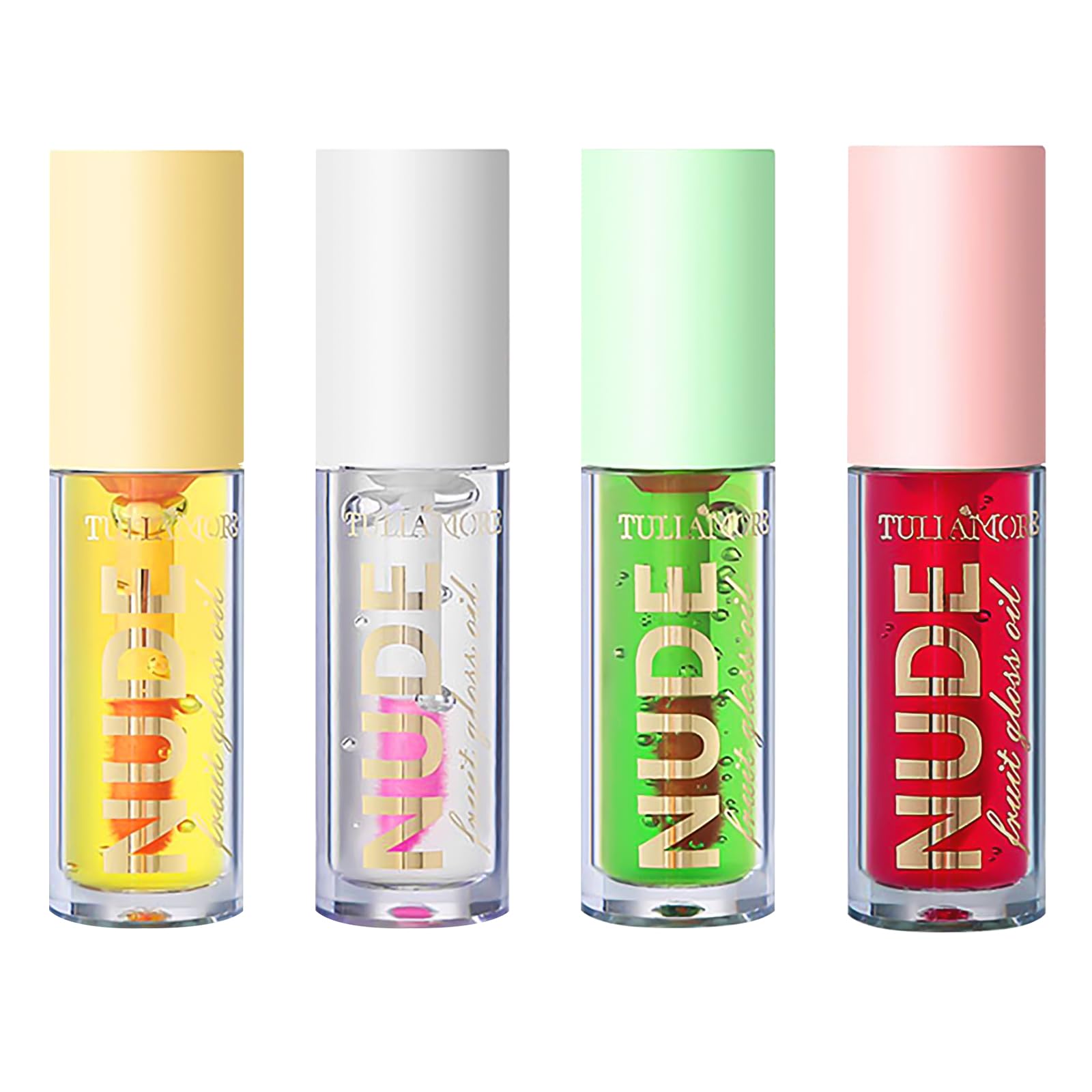 LOPHE 4Pcs Plumping Lip Oil Kit, Makeup Lip Gloss Set Fruit-Flavored Lip Care Oil Long Moisturizing Lip Gloss Tinted Lip Oil Non-Sticky FInish, High-Shine, Hydrating Light Clear Liquid Lipsticks
