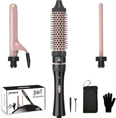 janelove 3 in 1 Hair Curler Set with Thermo Brush 13/25/38mm Ceramic Wands