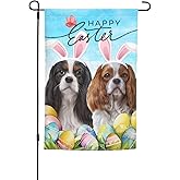 Spring Happy Easter Cavalier King Charles Spaniel Eggs Dog Garden Flag 12x18 Inch Double Sided Vertical Decoration Yard Small Flag For Outside Holiday Seasonal Outdoor