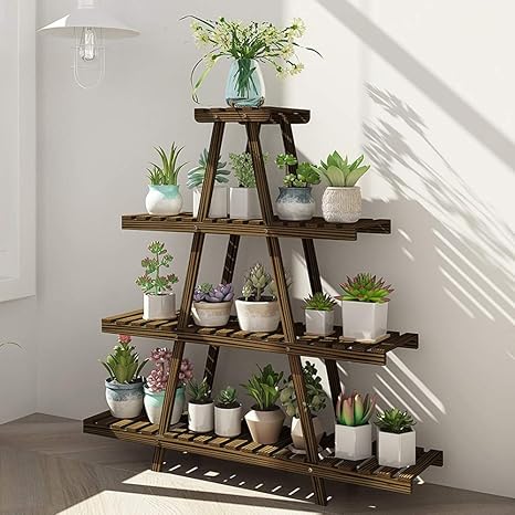 Amazon Co Jp 多層 フラワー スタンド 木製 盆栽棚 床置き ドレン設計 金属接続 ガーデニング 花台 プランターラック 植物 スタンド 園芸ラック 植物棚 ベランダ 屋外 室内 ガーデニング 棚 盆栽棚 色 ブラウン サイズ 104x25x104cm ホーム キッチン