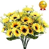 NAHUAA 4PCS Artificial Sunflowers Bundles Fake Silk Flowers Bouquets Fuax Floral Table Centerpieces Arrangements Decor Wedding Home Kitchen Office Windowsill Spring Decorations
