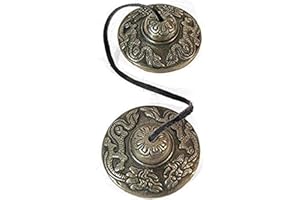 GEOFOSSILS BEAUTIFUL TIBETAN BUDDHIST HEART CHAKRA TINGSHA CYMBALS REIK,I SPACE CLEARING, MEDITATION AID, MUSIC; ON LEATHER CORD; 6CM DIA. EMBOSSED WITH 2 TIBETAN DRAGONS; UNIQUE UNUSUAL GIFT IDEA - Sold by
