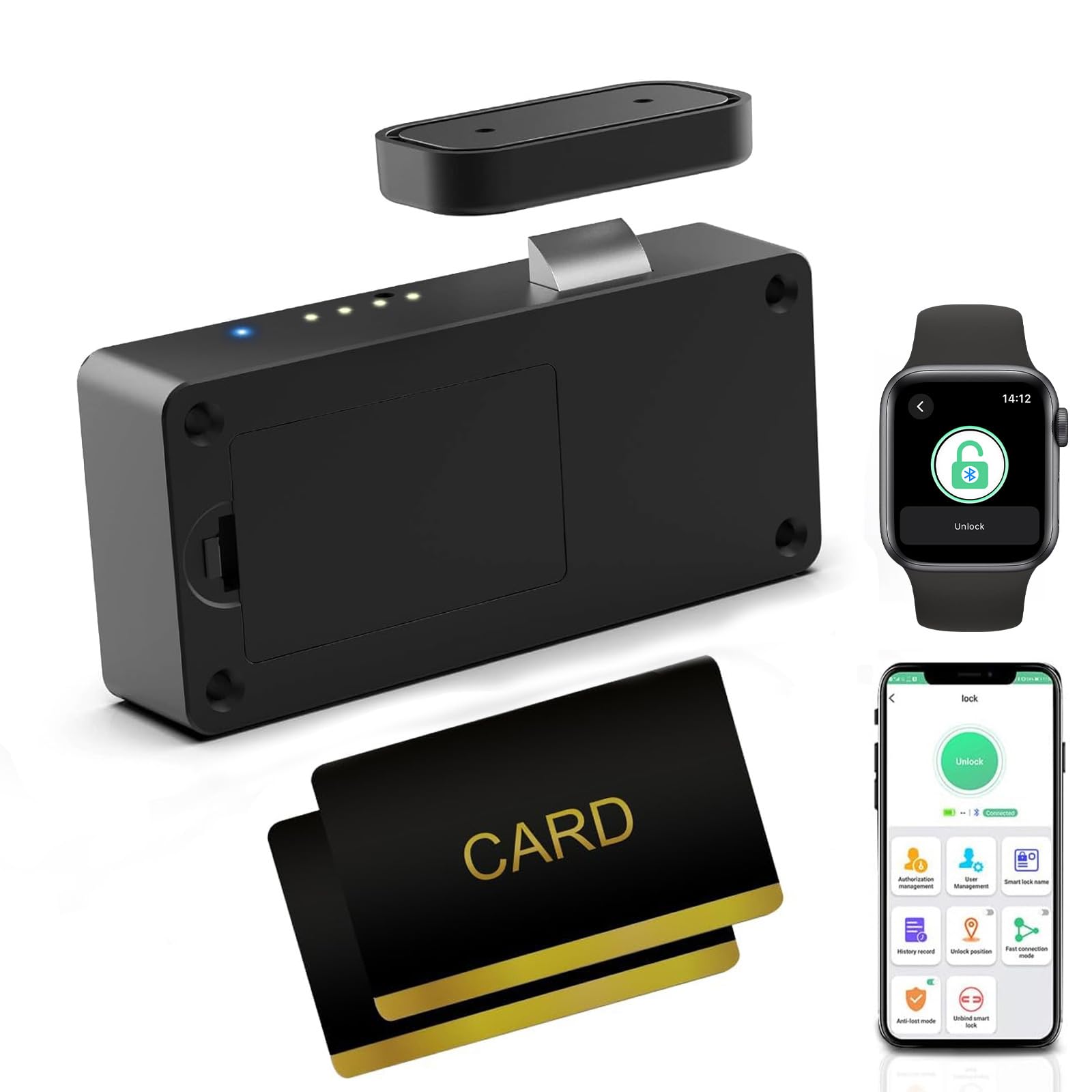 Cabinet Lock NFC RFID Electronic Drawer Lock eLinkSmart No Keys: Bluetooth App Hidden Child Lock Cabinet Lock Black for Camouflage Liquor Pantry — image 1