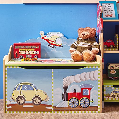 Fantasy Fields - Transportation Hand Crafted Kids Wooden Toy Chest with Safety Hinges