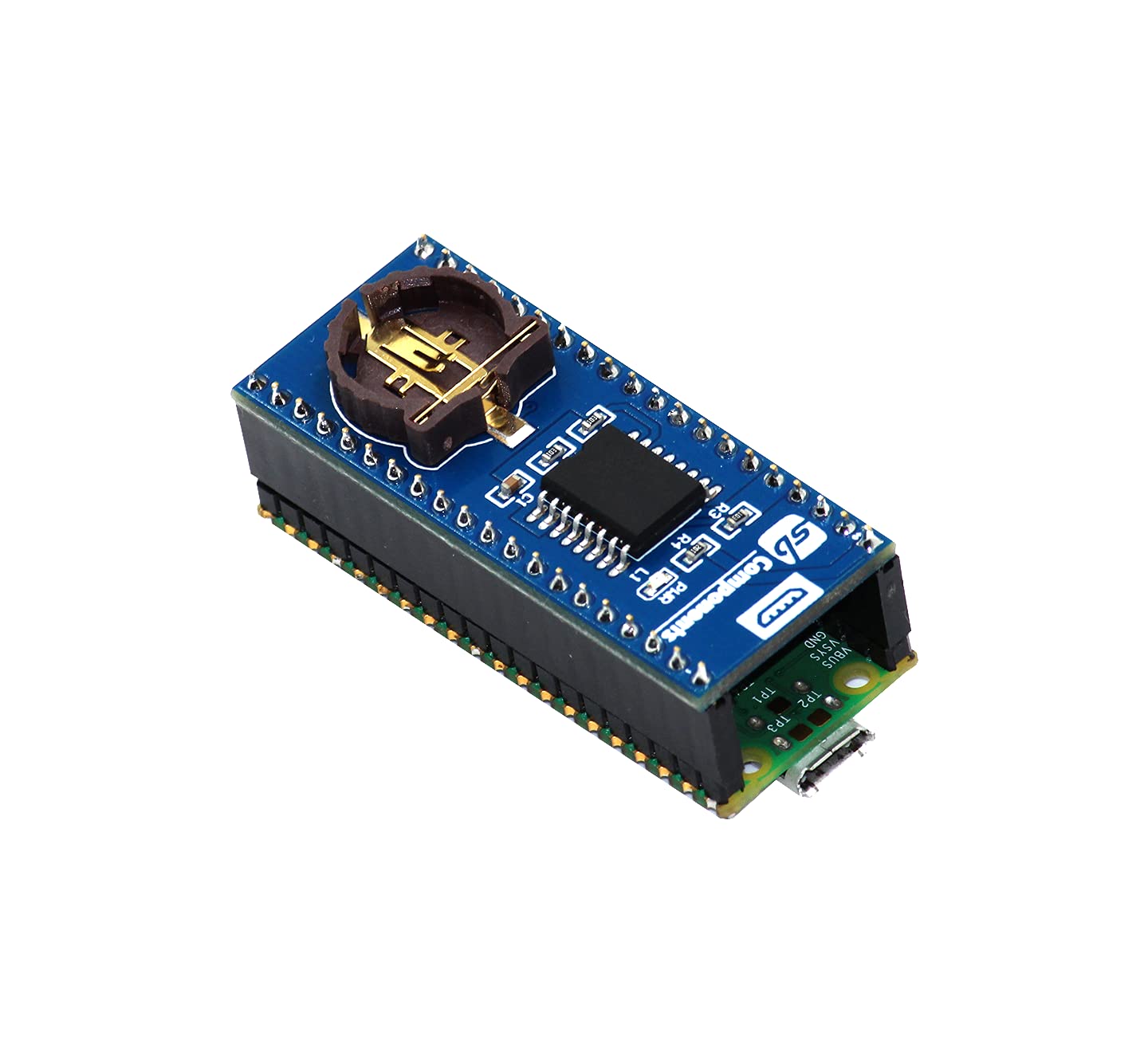 sb components Raspberry Pi Pico RTC HAT with Pico for Real-Time clock expansion module with the powerful IC DS3231, backup battery holder, operating voltage 3.3 V, and Fast (400kHz)