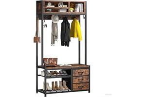 Raybee Hall Tree with Bench and Shoe Storage, Coat Rack Freestanding with 3 Fabric Drawers, Entryway Bench with Shoe Storage, Hall Tree with 12 Hooks for Hallway