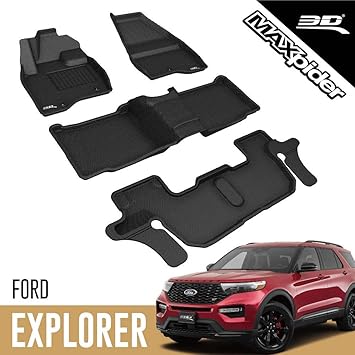 Amazon Com 3d Maxpider All Weather Floor Mats For Ford Explorer 17 18 19 2nd Row Bench Seat Custom Fit Car Floor Liners Kagu Series 1st 2nd 3rd Row Black Automotive