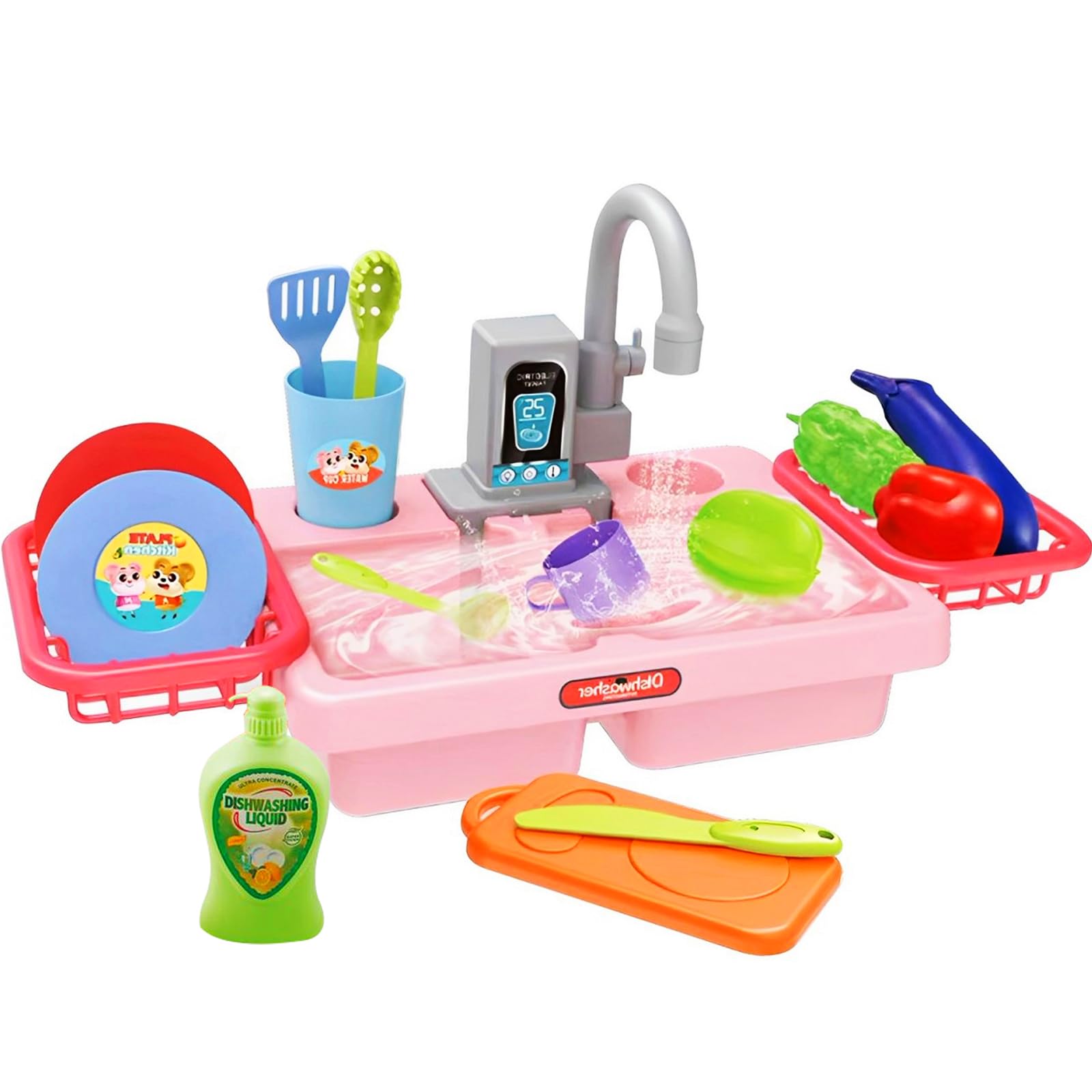Photo 1 of Play Kitchen Sink Toy Set with Real Faucet, Interactive Children Electric Dishwasher Playing Toy and Play Dishes - Pretend Play Toys for Boys and Girls