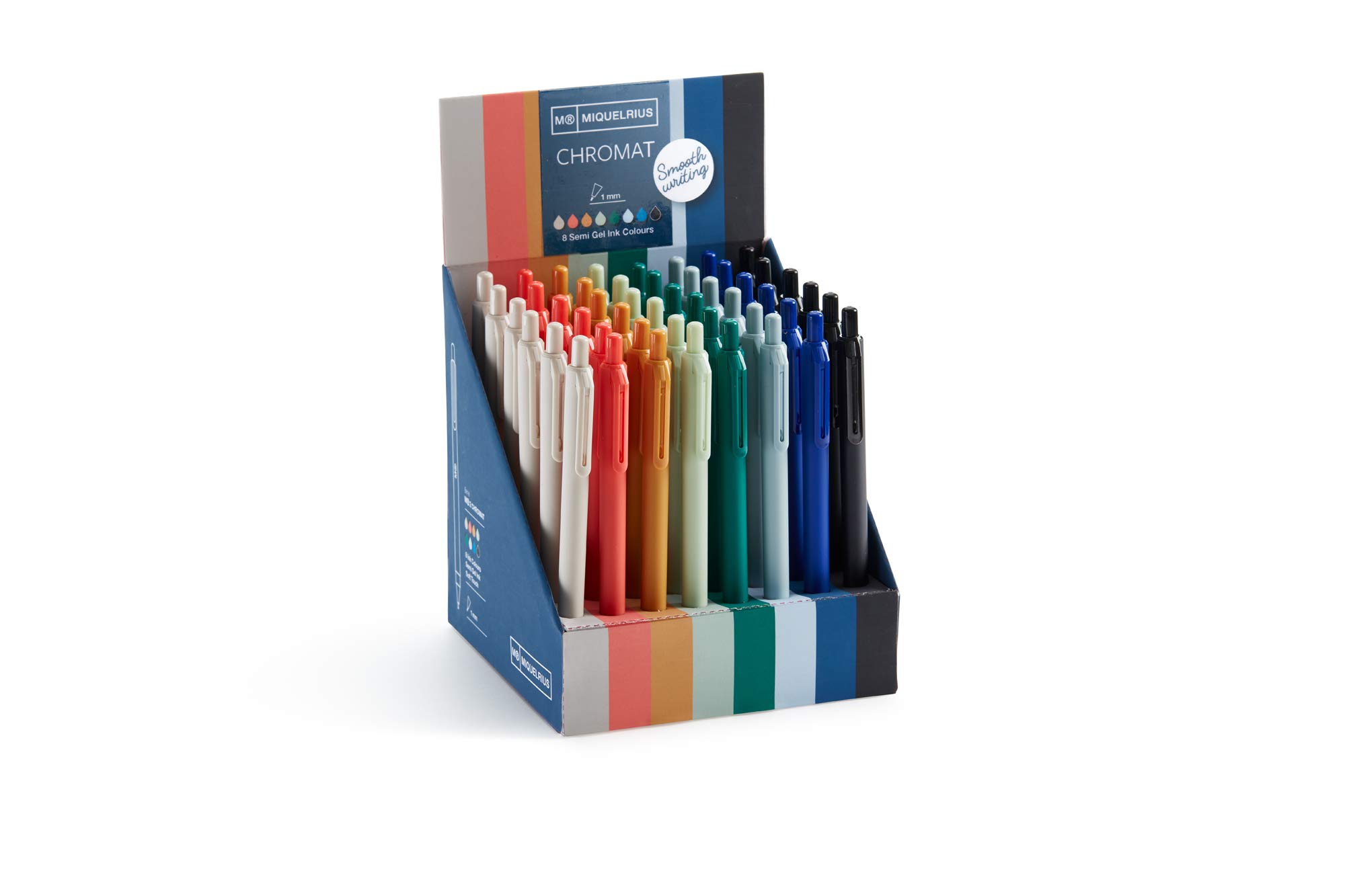 Miquelrius - Cardboard Display Stand 48 Assorted Pens, 6 Units per Colour, Semi-Gel Ink, Chromat Collection