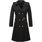 SHMLIYDO Womens Long Trench Coat Double Breasted Classic Lapel Coat Belted Slim Long Overcoat Coat With Detachable Hood