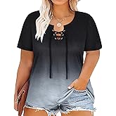 CARCOS Womens Plus Size Tops Short Sleeve Shirts V Neck Tunic Floral/Tie Dye/Solid Summer Tees XL-5X