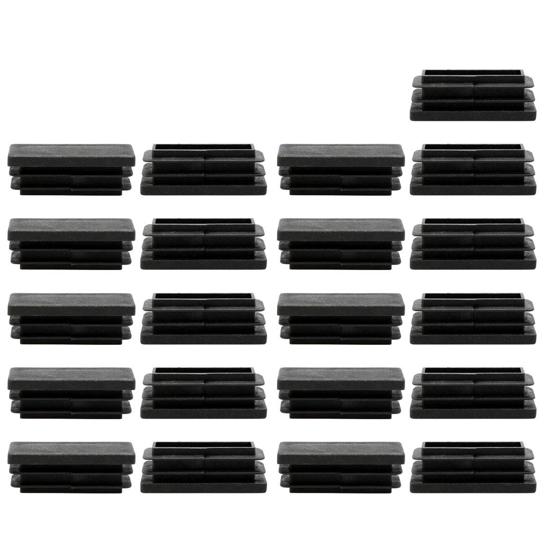 Sourcingmap 21pcs 15 x 40mm Plastic Rectangle Ribbed Tube Inserts End Cover Cap Furniture Glide Chair Feet Floor Protector Black