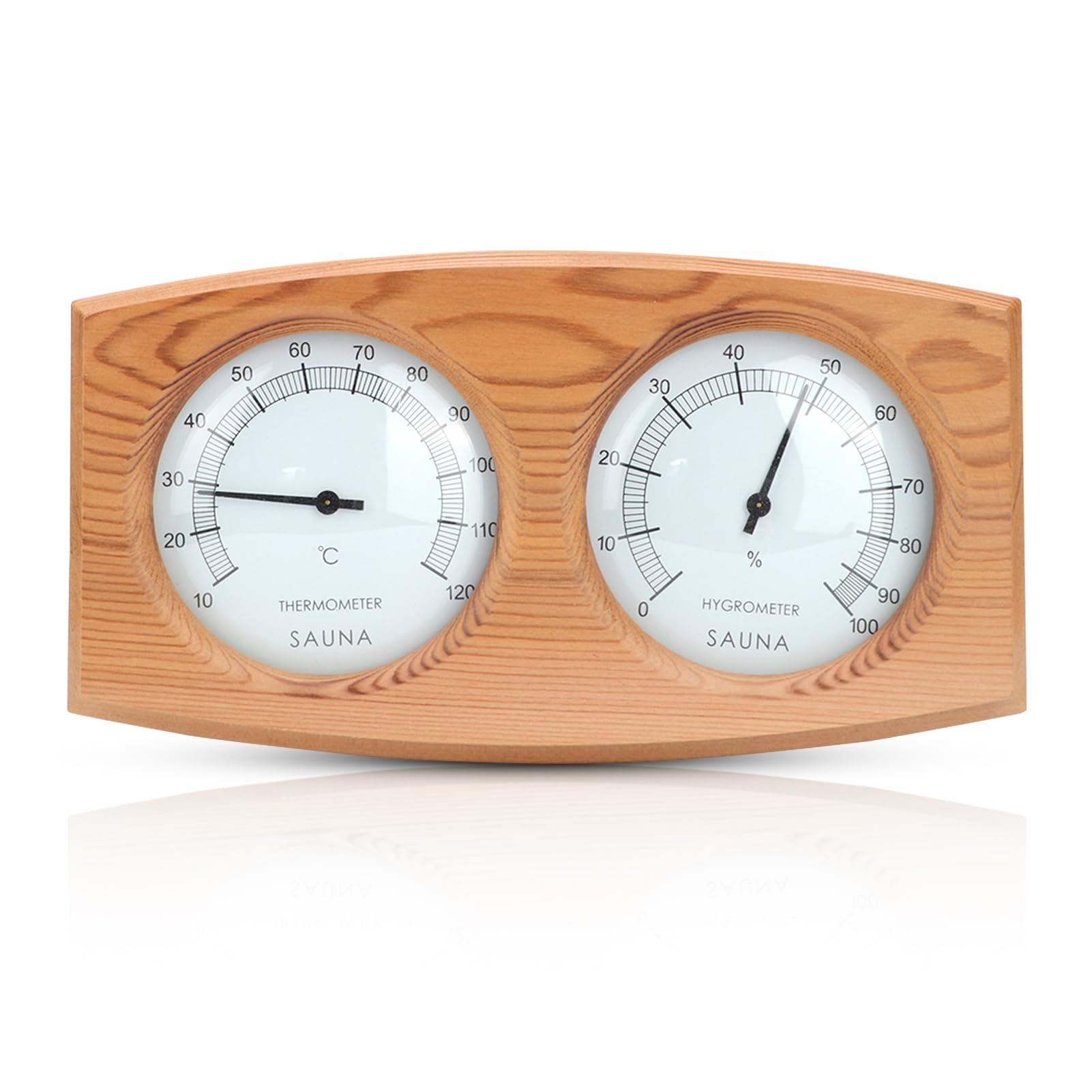 2 in 1 Wood Thermometer Hygrometer,9.4x5.1inch,Sauna Thermometer and Hygrometer,Indoor Outdoor Thermometer Double Dial Sauna Temperature Gauge Humidity Meter