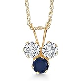 Gem Stone King 14K Yellow Gold White Lab Grown Diamond and Blue Sapphire 3-Stone Pendant Necklace For Women (0.35 Cttw, Gemstone April Birthstone, Round 3MM, 18 Inch Chain)