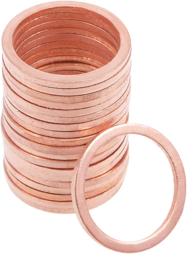 sourcing map 20 Pcs M18 x 22mm x 1.5mm Copper Flat Washer for Screw Bolt Nut, M18*22*1.5mm