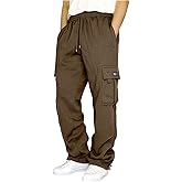 Men's Cargo Sweatpants Fleece Loose Casual Jogging Hiking Pants Open Bottom Sweatpants for Men Athletic Workout with Pockets