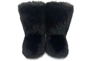 ZOSCGJMY Faux Fur Boots for Women Fuzzy Fluffy Furry Round Toe Suede Winter Snow Boots Flat Shoes