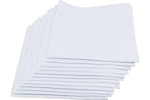 Women's White Handkerchiefs,100% Soft Cotton Pocket Handkerchiefs for Lady Cotton 12 Pack