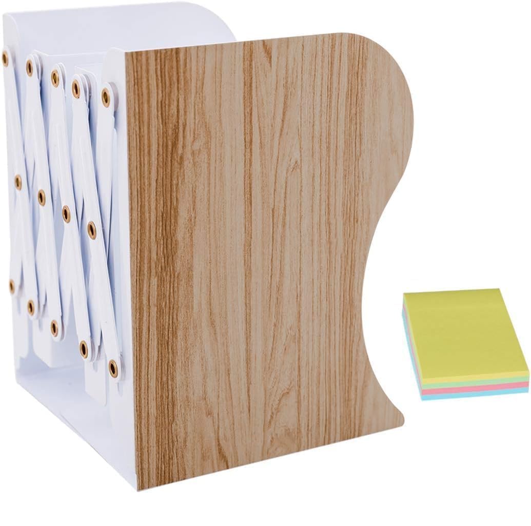 DARUITE Metal Adjustable Book Ends Expanding Heavy Duty Book Ends for Book Shelves Desk Organiser Non-Skid Book Holder for Kids School Supplies, Imitative Wood