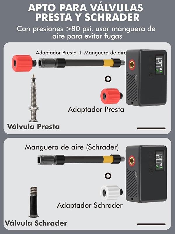 Inflador Electrico Bicicleta 120 PSI Mini Bomba de Aire, Manómetro