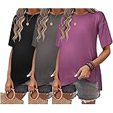 Ekouaer Maternity Shirts 3 Packs Short Sleeve Womens Pregnancy Tops Split Side Postpartum Blouse Clothes Black/Gray/Gray Purple XL