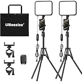 UBeesize 2-Pack LED Video Light Kit with Tripod Stand &amp; Phone Holder | Ultra-Bright 3000-Lumen Dimmable Studio Lights for Live Streaming, Video Recording, Makeup, Gaming, YouTube and Photography